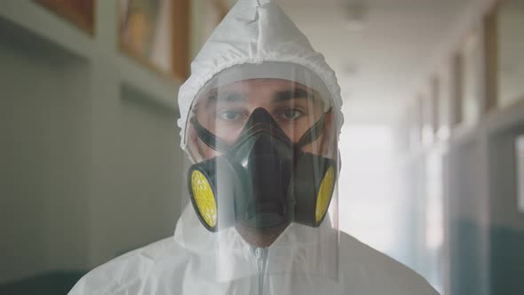 Frontline worker looking at camera alt