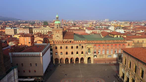 Aerial view of Palazzo d'Accursio, Italy, Bologna