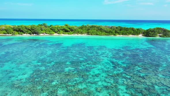 Aerial above abstract of beautiful tourist beach lifestyle by blue sea with white sand background of alt