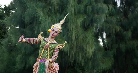 Khon performance arts acting entertainment dance traditional costume in the park alt