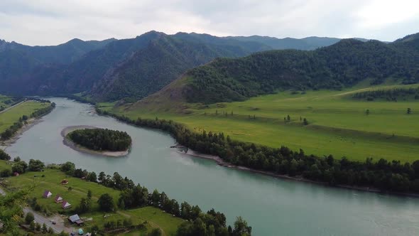 Aerial Time Lapse of Mountain River Katun