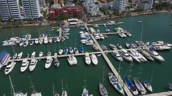 Aerial View of a Yacht Club in a Bay in Cartagena Colombia alt