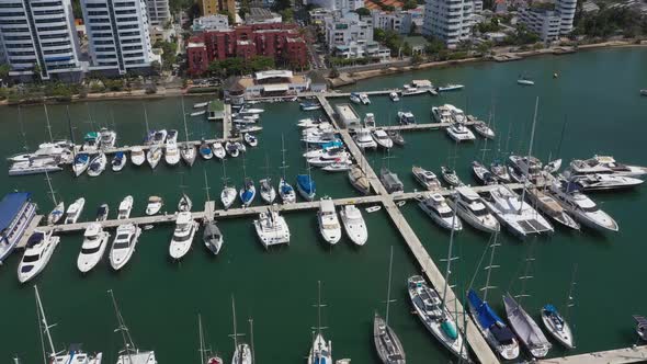 Aerial View of a Yacht Club in a Bay in Cartagena Colombia