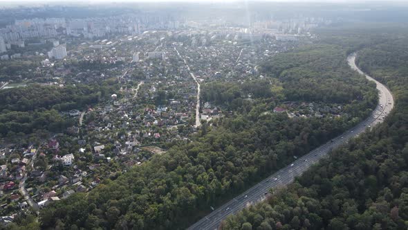 Aerial View of the Border of the Metropolis and the Forest. Kyiv, Ukraine alt