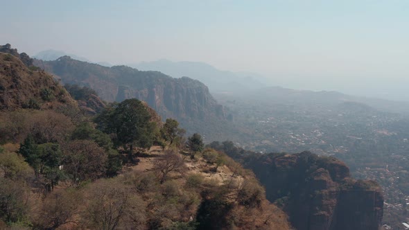 Aerial view of Tepoztlan mountain city near Mexico popular for tourism