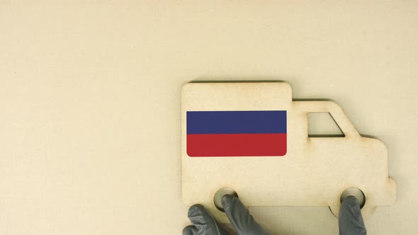 Flag of Russia on the Recycled Cardboad Truck