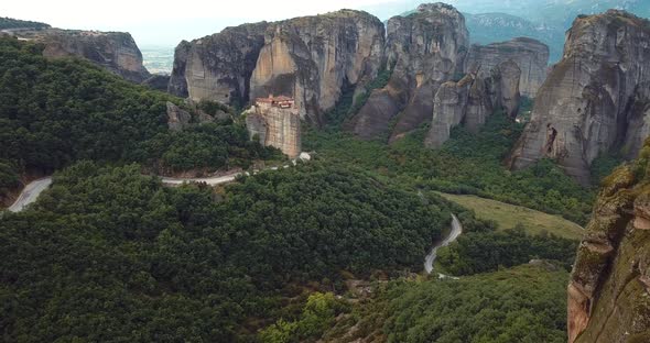 Aerial View Of The Mountains And Meteora Monasteries In Greece alt