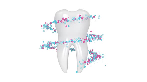 Seamless looping animation of tooth with rotating around particles 