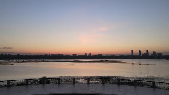 Symbol of Kyiv - a Monument To the Founders of the City in the Morning at Dawn. Ukraine. Aerial alt