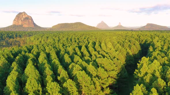 Aerial view of the Glass House Mountains, Queensland, Australia. alt