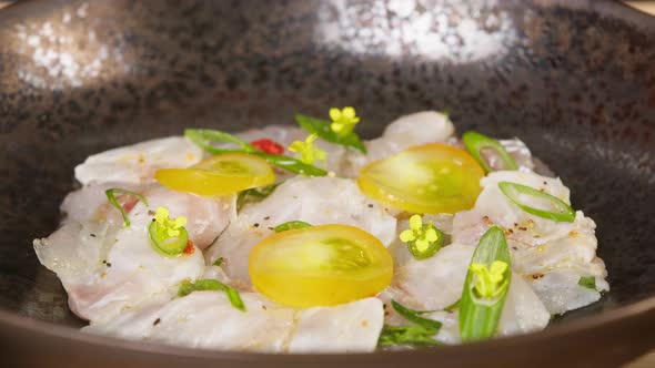 Decorating Peruvian Ceviche Closeup alt