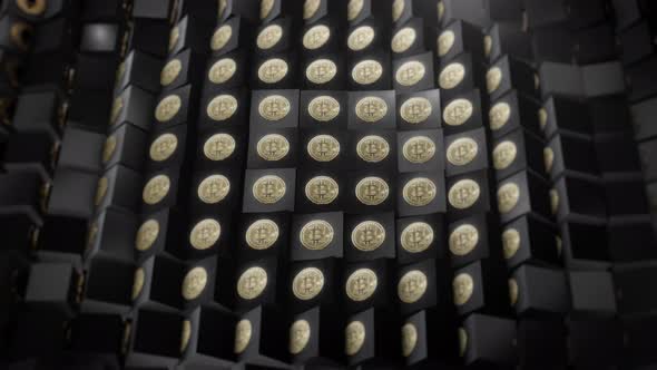 Cubic Bitcoin inside Ethereum Background alt