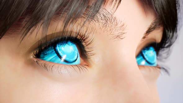 Cute Girl With Blue Cybernetic Eyes
