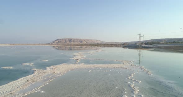 Aerial view of Dead Sea shoreline in Negev, Israel. alt