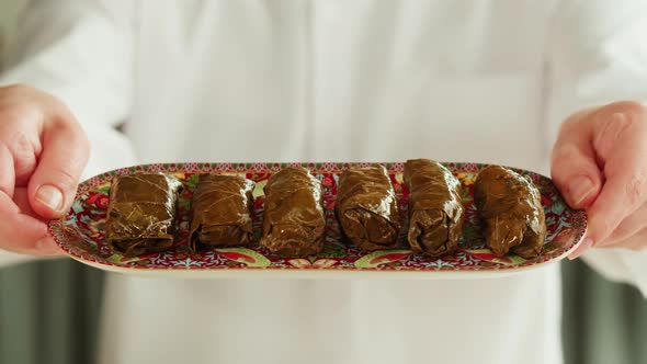 Dolma Closeup Meat in Grapes Leaves Middle Eastern National Traditional Food alt