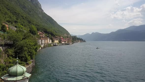 LAKE COMO, ITALY from the drone and the Italian Alps in background