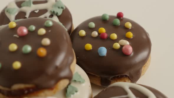 Assorted  cookies with sprinkles  slow tilt 4K 2160p 30fps UltraHD footage - Stuffed sweet dessert o alt