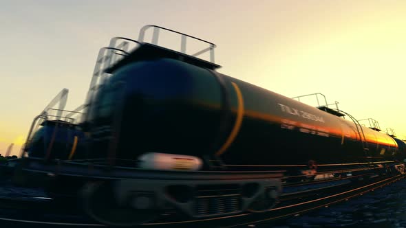 Loopable animation of a tank wagons. Bright sun reflected on the wagon surface.