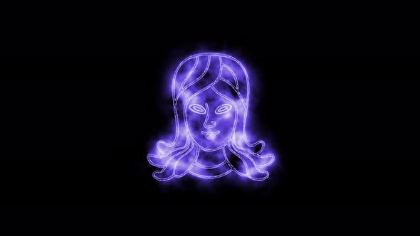 The Virgo zodiac symbol animation, horoscope sign lighting effect purple neon glow