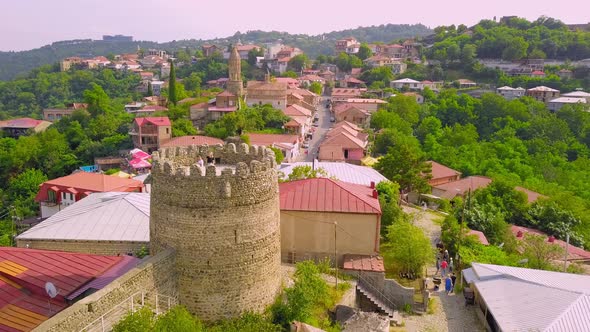 Aerial view on Signagi and Alazani valley, Georgia. Sighnaghi city of love in Georgia alt