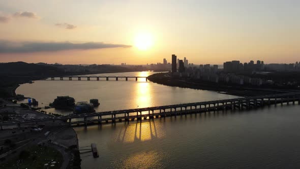 Korea Seoul Banpo Bridge Han River Sunset