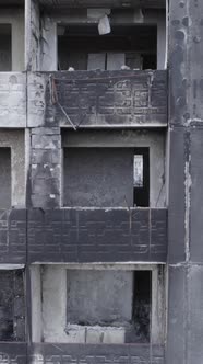Vertical Video of a Wartorn House in Ukraine alt