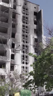 Vertical Video of a Destroyed House During the War in Ukraine alt