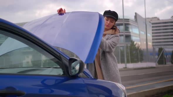 Car Has Broken During the Way and Woman Wants to Understand the Problem