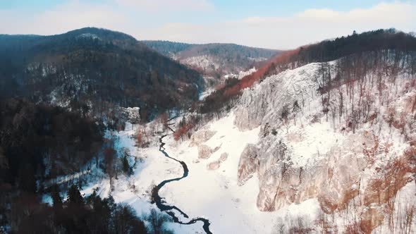Slow Motion Footage of Rocky Landscape of Ojcowski Park Narodowy in Krakow Poland alt