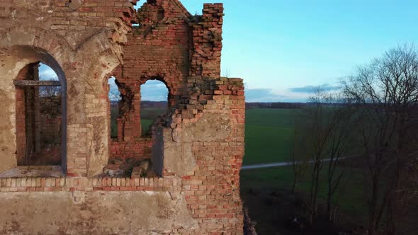 Ruins of the Lutheran Church in Salgale Latvia Aerial 4K Dron Shot. alt