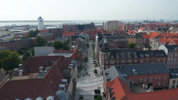 Aerial View of Torvegade One of Denmark's Longest Pedestrian Streets in Esbjerg alt