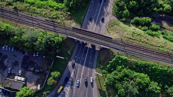 Road with Moving Carsrailway and Railway Bridge alt
