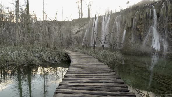Point of View Pov Walk on Boardwalk Throughout Unesco Word Heritage Plitvice Lakes National Park