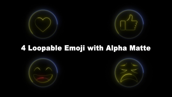 Emoji Neon Package: Heart, Sad, Smiling, Thumb Up, Loopable