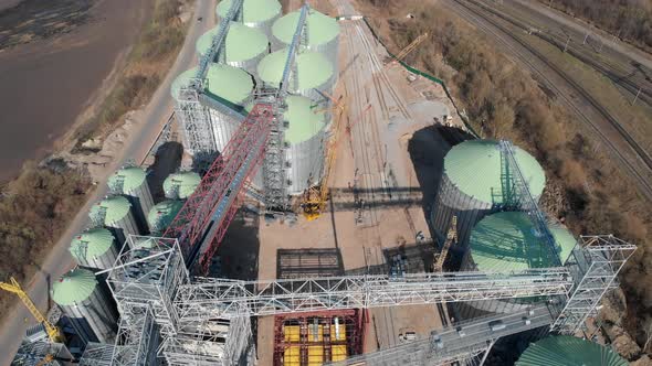 The Base of the Granary. Construction Site of Elevators. Agricultural Industry. Harvesting Cereals