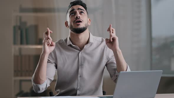 Frustrated Hispanic Young Guy Business Man in Office Sadness Accountant Stressed About Bank Loan alt