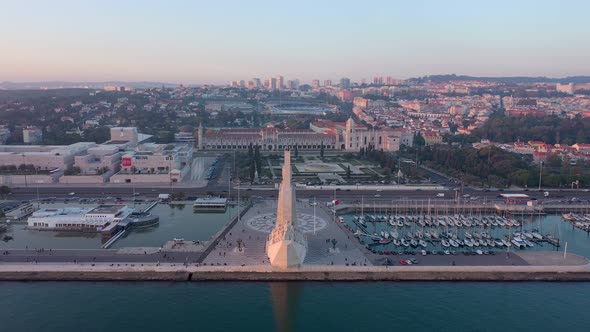 Wonderful Sunset Landscape Overlooking the Portuguese Monument to Discoveries Padrao Dos alt
