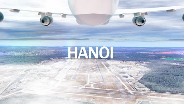 Commercial Airplane Over Clouds Arriving City Hanoi