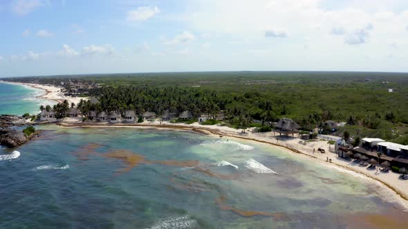 Flying Over Tulum Coastline By the Beach with a Magical Caribbean Sea alt