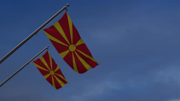 Macedonia Flags In The Blue Sky- 4K