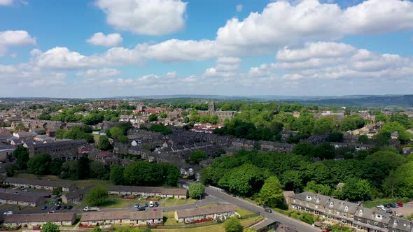 Aerial footage of the British village of Pudsey in Leeds