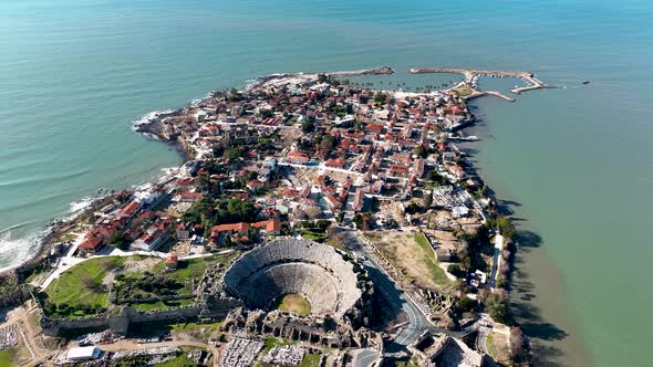 Aerial Footage of the Antique City Side, Turkey alt