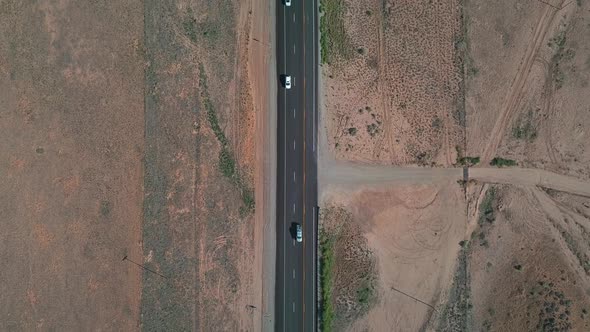 Drone view of road with traffic near Moab