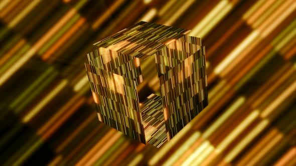 Shimmering 3D cube in cyberspace alt