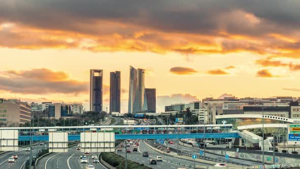 Downtown Madrid Day to Night Sunset Traffic Timelapse - Chamartin HD