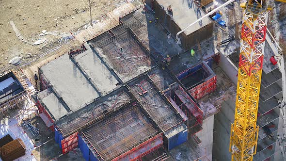 Concrete Pouring Slab During Concreting Floors of Buildings in Construction