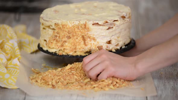 Pastry Chef Making Napoleon Cake