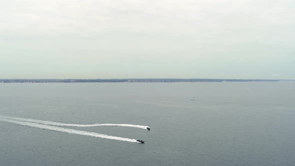 Two Fast Speedboats Racing Each Other At Open Sea, Drone Stock Footage By Drone Rune alt