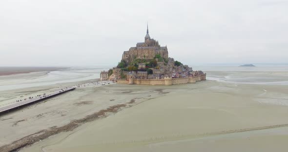French Castle on a small island in France Le Mont Saint Michel Drone Shot In Normandy Typical Gothic alt
