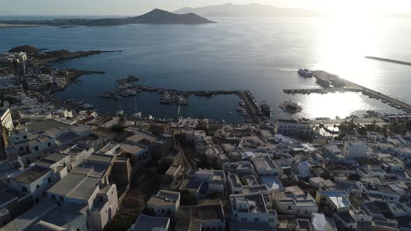 Port of Chora on the island of Naxos in the Cyclades in Greece aerial view alt